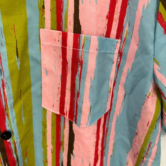 Vatpave Shirt Mens Button Down Short Sleeve Striped Multicolor Pocket L NWT - Picture 4 of 9